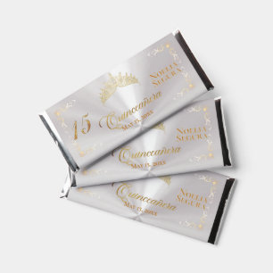 Tiara Quinceanera 15th Birthday - Pearl/Gold Hershey Bar Favors