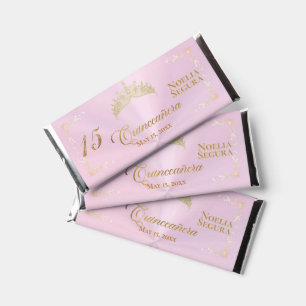 Tiara Quinceanera 15th Birthday - Pink/Gold Hershey Bar Favors