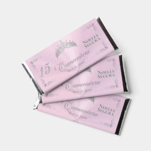 Tiara Quinceanera 15th Birthday - Pink/Silver Hershey Bar Favors