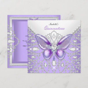 Tiara Quinceanera 15th Diamonds Purple Butterfly Invitation
