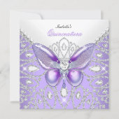 Tiara Quinceanera 15th Diamonds Purple Butterfly Invitation (Front)
