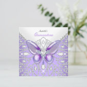 Tiara Quinceanera 15th Diamonds Purple Butterfly Invitation (Standing Front)