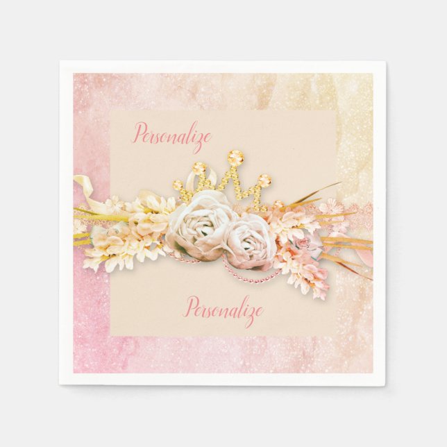 Tiara rose diamond and lace pink napkin (Front)
