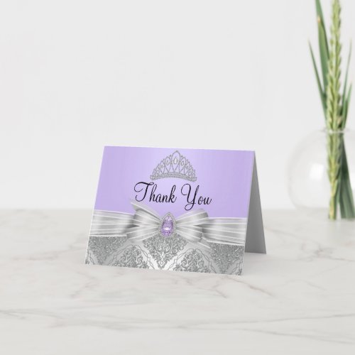 Tiara  Silver Damask Purple Thank You Card