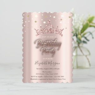 Tiara Stars Rose Gold Birthday Party Invitation