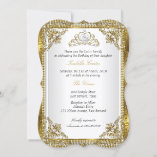 Tiara White Gold Pearl Damask Birthday Party 2 Invitation