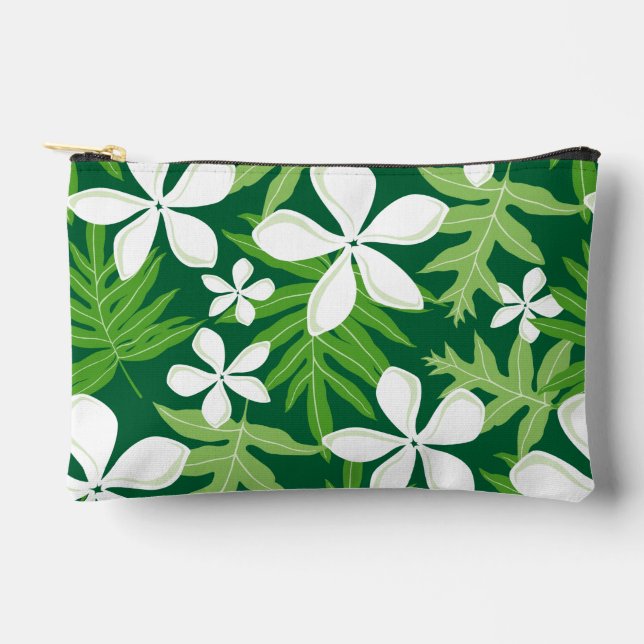 TIARE PATTERN IN GREEN ACCESSORY POUCH (Front)