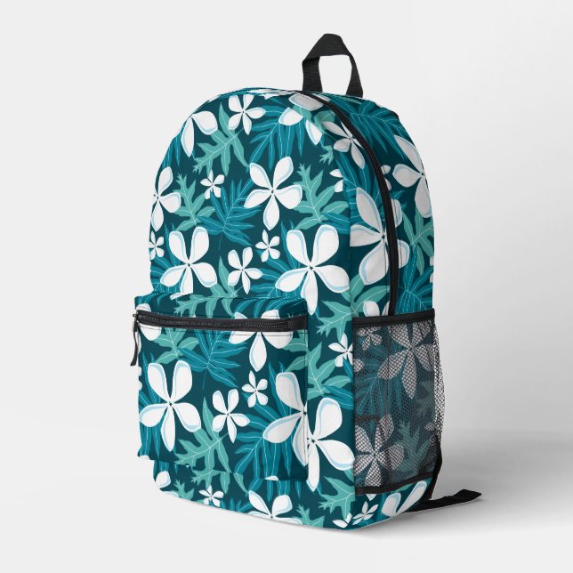 TIARE PATTERN IN TEAL PRINTED BACKPACK (Back Corner Right)