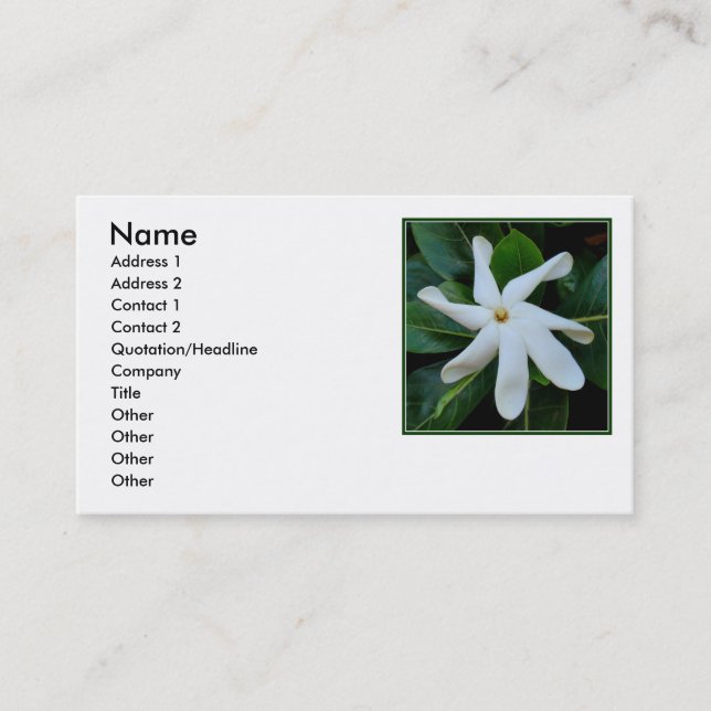Tiare Tahitian Gardenia Business Card (Front)
