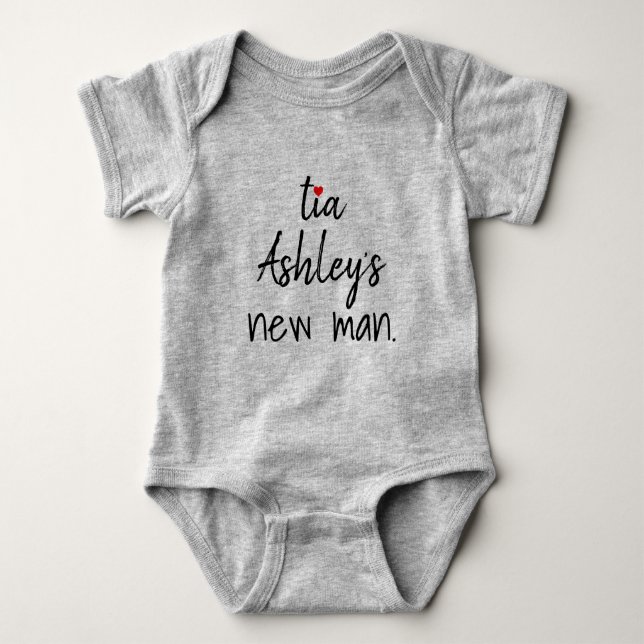 tia's new man personalized baby bodysuit (Front)