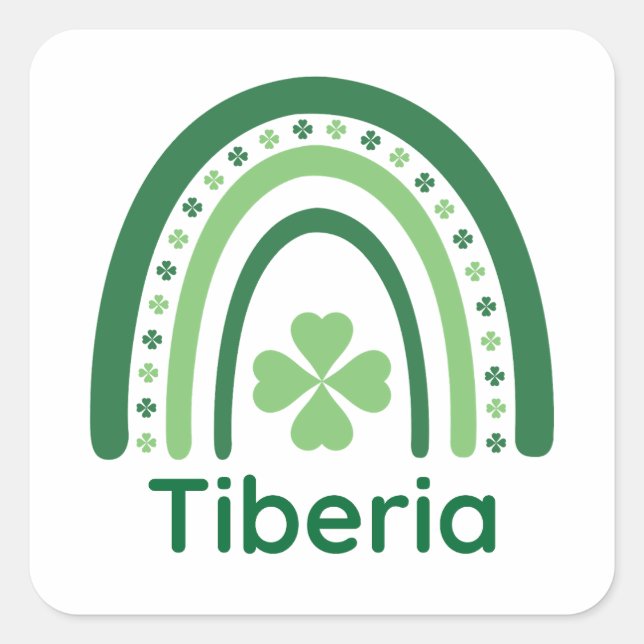 Tiberia Name Clover Boho Rainbow Square Sticker (Front)