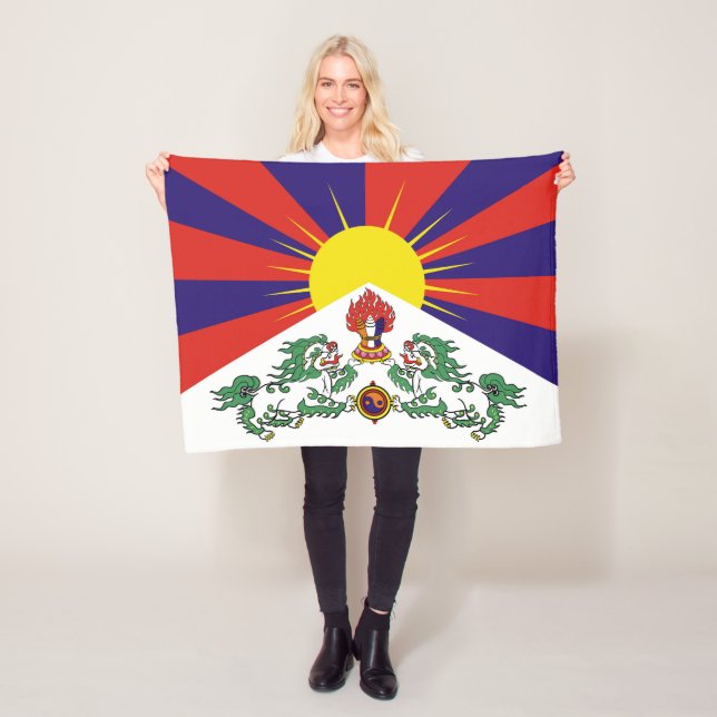 Tibet flag - Snow Lion Flag Fleece Blanket (In Situ)