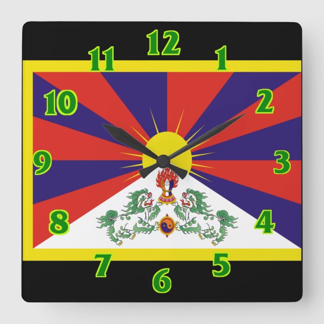 Tibet flag square wall clock (Front)