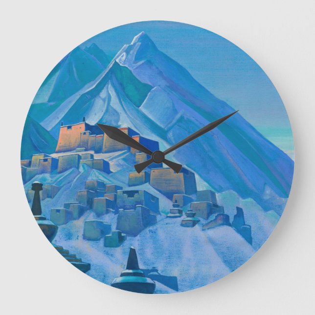 Tibet, Himalayas, 1933 by Nicholas Roerich Large Clock (Front)