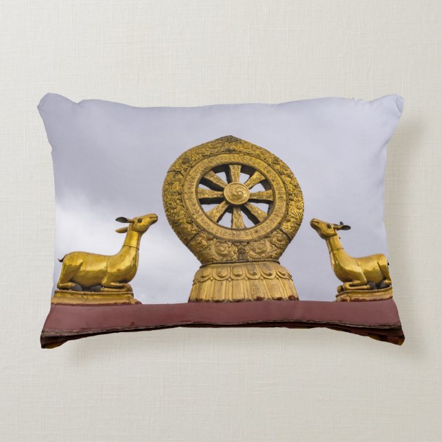 Tibet, Lhasa - Dharma wheel in Jokhang temple Accent Pillow (Front)