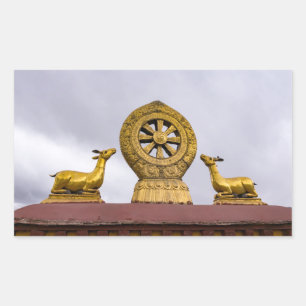 Tibet, Lhasa - Dharma wheel in Jokhang temple Rectangular Sticker