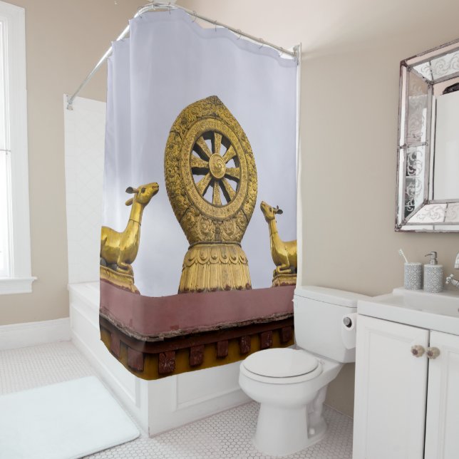 Tibet, Lhasa - Dharma wheel in Jokhang temple Shower Curtain (In Situ)