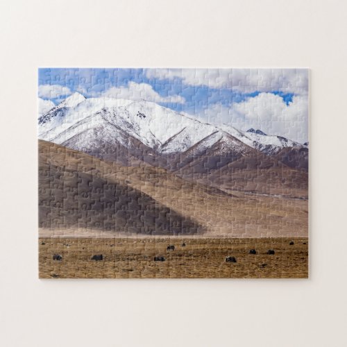 Tibet _ Mountain landscape with yaks Jigsaw Puzzle