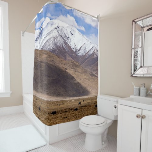 Tibet _ Mountain landscape with yaks Shower Curtain