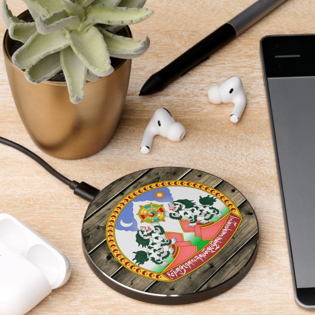 Tibet Rustic Wood, Tibetan Coat of Arms, flag Wireless Charger (Desk 2)