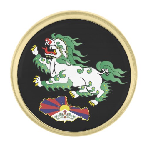 Tibet  Snow Lion Tibetan Flag Map  business Gold Finish Lapel Pin