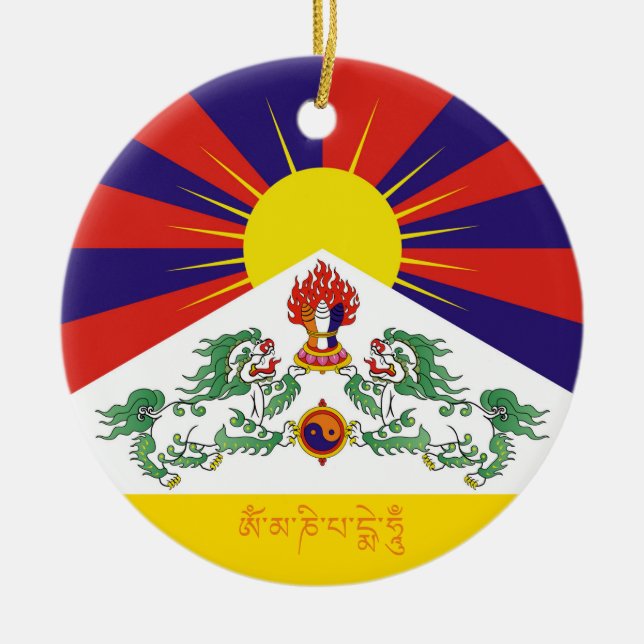 Tibet & Snow Lions flag, mantra- The Himalayas Ceramic Ornament (Front)