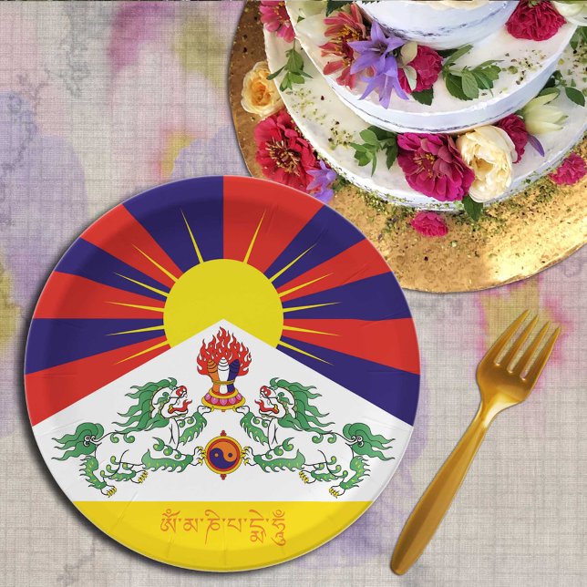 Tibet & Snow Lions flag, mantra- The Himalayas Paper Plates (Creator Uploaded)