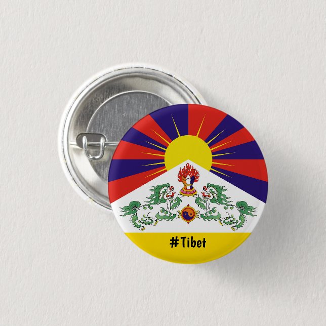 Tibet & Snow Lions flag - The Himalayas Button (Front & Back)