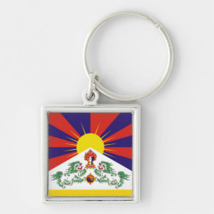 Tibet, Snow Lions, flag - The Himalayas Keychain