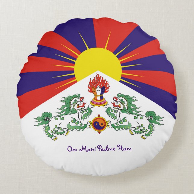 Tibet & Snow Lions, flag - The Himalayas /Tibetans Round Pillow (Front)