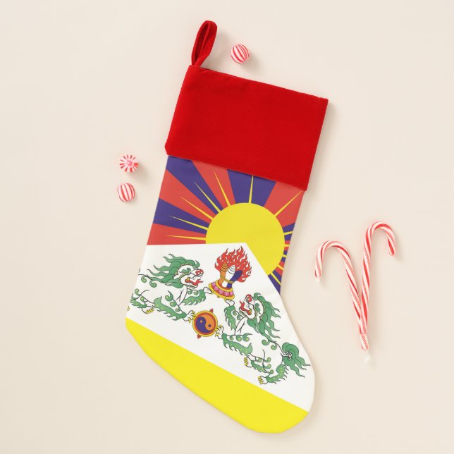 Tibet, Snow Lions, Tibetan flag - Christmas Time Christmas Stocking (Front)