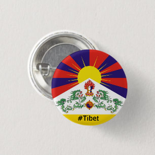 Tibet, Snow Lions, Tibetan flag - The Himalayas Button