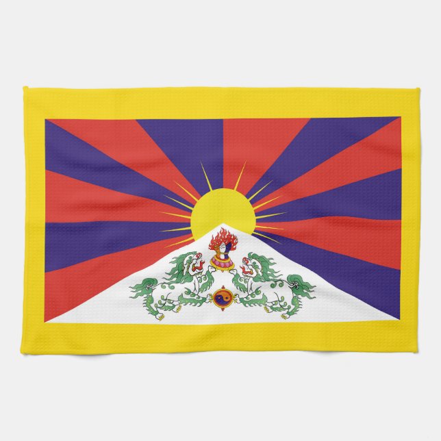 Tibet, Snow Lions, Tibetan flag - The Himalayas Kitchen Towel (Horizontal)