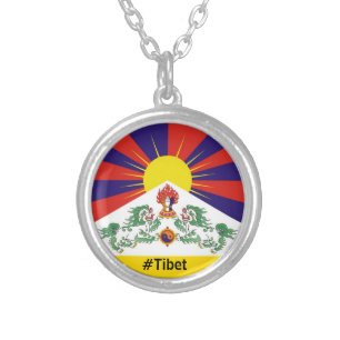 Tibet, Snow Lions, Tibetan flag - The Himalayas Silver Plated Necklace