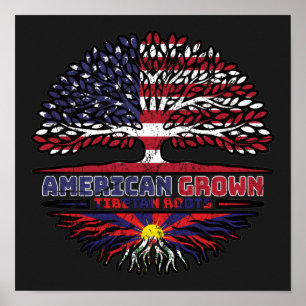 Tibet Tibetan American USA Tree Roots Flag Poster