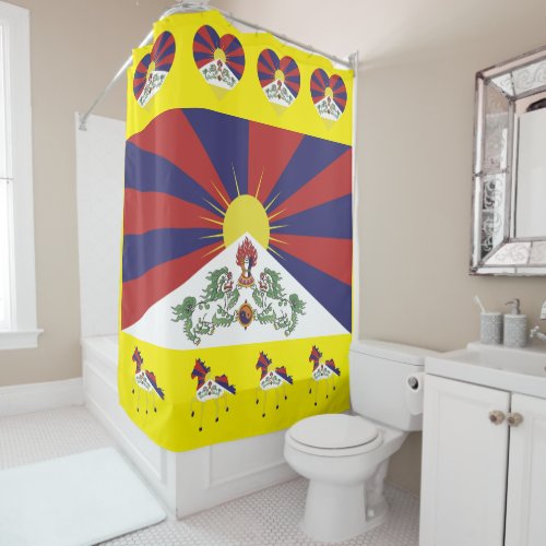 Tibet  Tibetan Flag with Hearts  Tibetan Horse Shower Curtain