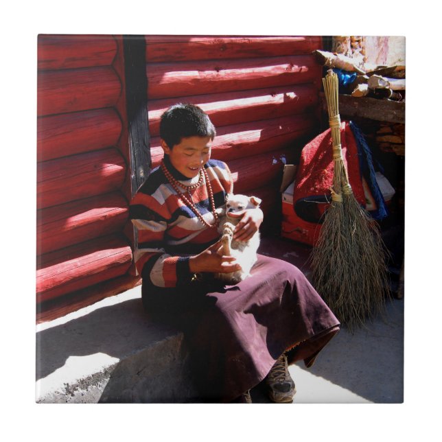 Tibetan Boy Ceramic Tile (Front)
