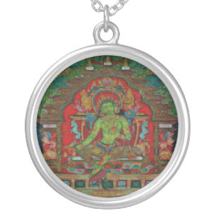 Tibetan Buddhism Green Tara  Silver Plated Necklace
