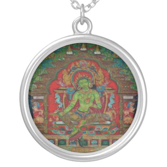 Tibetan Buddhism Green Tara  Silver Plated Necklace (Front)