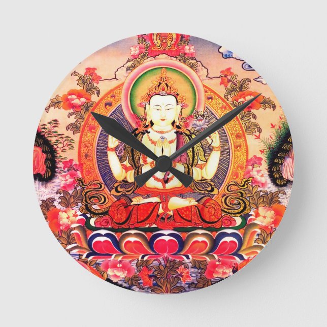 Tibetan Buddhist Art Round Clock (Front)