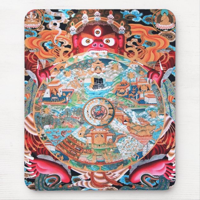 Tibetan Buddhist Art (Wheel of Life) Mouse Pad (Front)