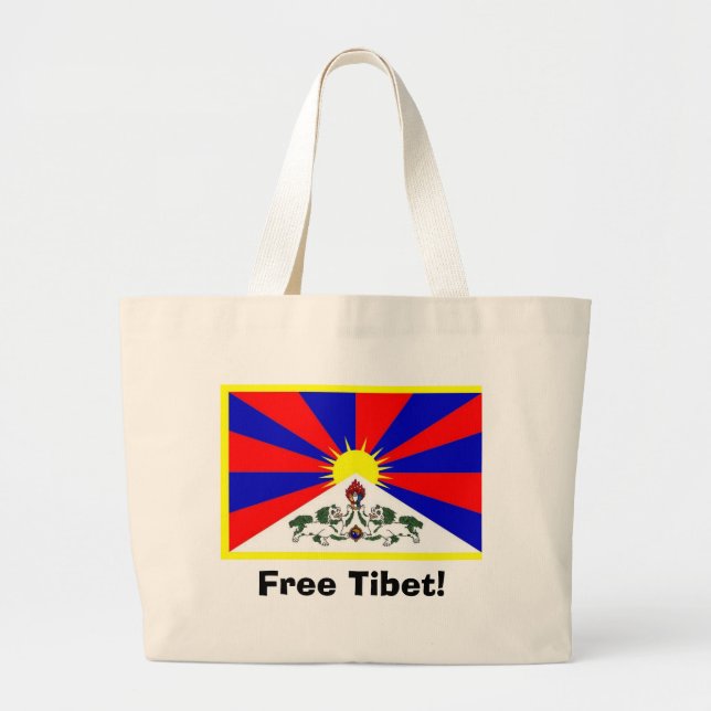 Tibetan Flag - Free Tibet! Large Tote Bag (Front)