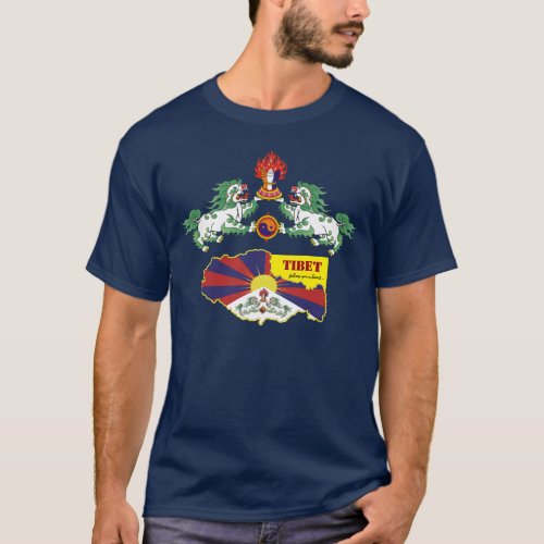 Tibetan Flag Tshirt Snow Lions Map  Tibet  T_Shirt