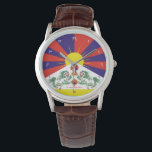 Tibetan Flag Watch - Time for Tibet & Snow Lions<br><div class="desc">WATCH: Tibet,  country of snow lions under the raising sun above The Himalayas mountains. Tibetan flag design. Easily customise text "Tibet" mantra text "Om mani padme hum" or numbers on dial to "any" alphabet or keep Tibetan numbers. Drawings & cools stuff - travel/Tibet series. Original Photography/Art/Design by work4dream.</div>