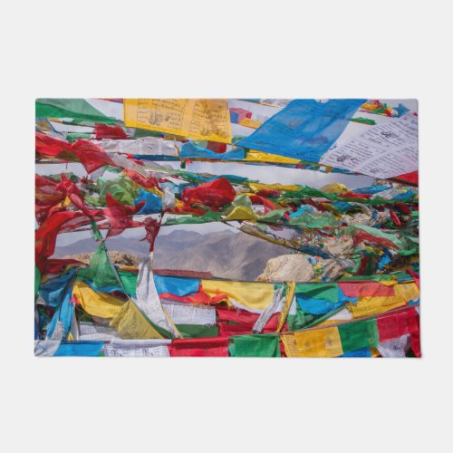 Tibetan landscape with prayer flags _ Himalaya Doormat