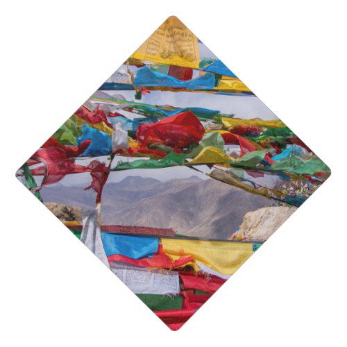 Tibetan landscape with prayer flags _ Himalaya Graduation Cap Topper