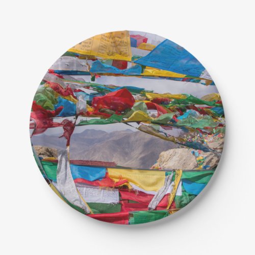 Tibetan landscape with prayer flags _ Himalaya Paper Plates