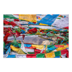 Tibetan landscape with prayer flags - Himalaya Photo Print