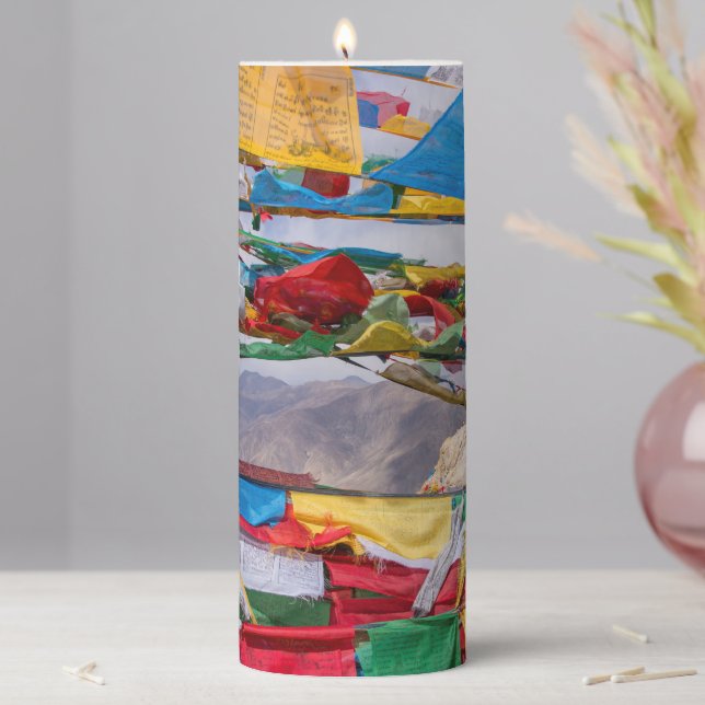Tibetan landscape with prayer flags - Himalaya Pillar Candle (In Situ)