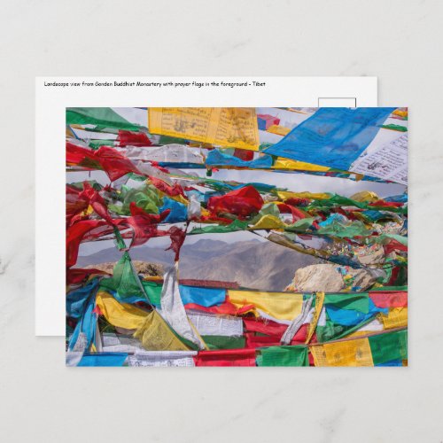 Tibetan landscape with prayer flags _ Himalaya Postcard